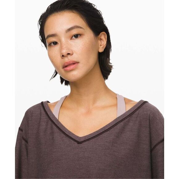 Lululemon Show your Depth Long Sleeve Heathered Antique Bark size M/L - Picture 3 of 7